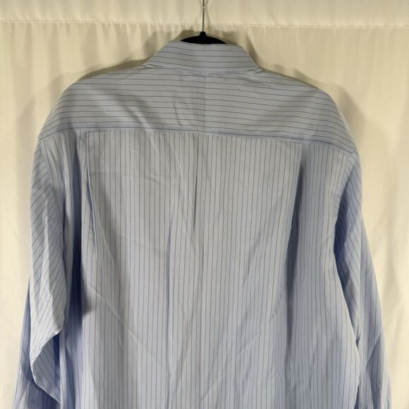 Jos A Bank Traveler's Shirt Men 17.5 35 Blue Striped Button Up Long SleeveTailor - Picture 8 of 9